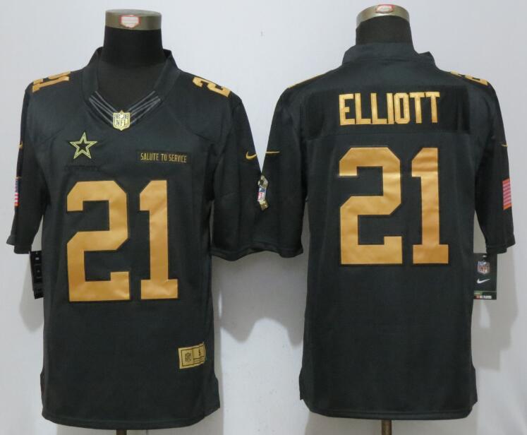 Nike Dallas Cowboys #21 Elliott Gold Anthracite Salute To Service Limited Jersey->new england patriots->NFL Jersey